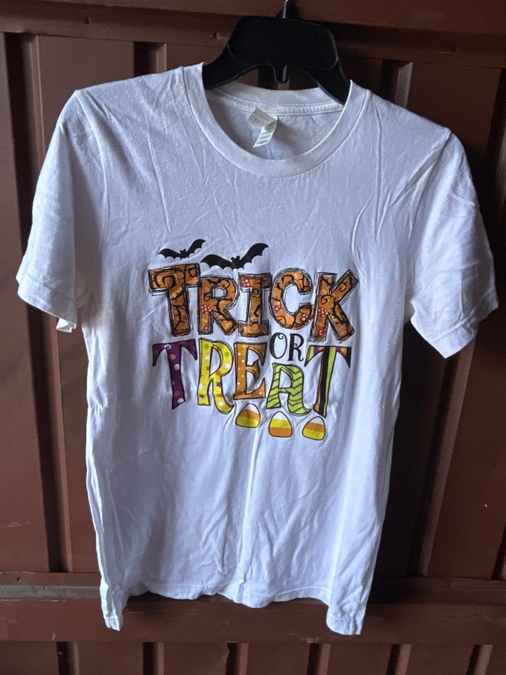 Halloween Trick or Treat Short Sleeve Tee Small Women T-Shirt